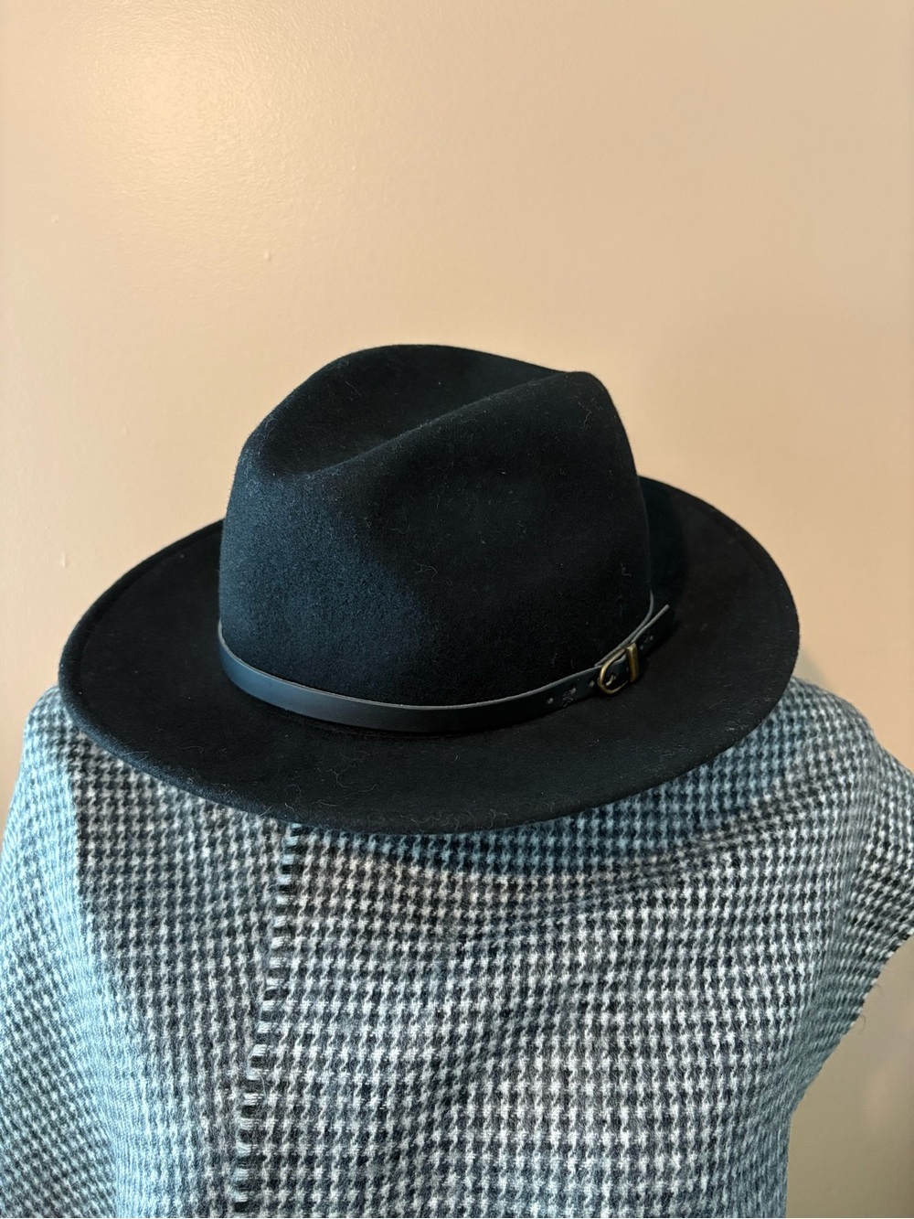 Black Felt Wide-Brim Fedora with Trimmed Leather Band